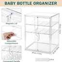 Baby Bottle Organizer, 3-Tier Bottle Storage for Countertop with Double Magnetic Doors, Clear Plastic Bottle Station Organizer Mom Gifts with 2 Dividers for Kitchen, Bathroom, Cabinet, Vanity