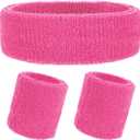 Yolev 3Pieces Sweatband Set, Sports Headband and Wristbands, Set of 1 Headband and 2 Wristbands, for Athletic Men and Women, Black and Neon Green, One Size(Light Green)