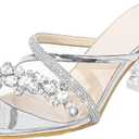 Fantoesay Women's Clear Crystal Rhinestones Strap Slip On Sandals (6)