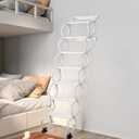 7 Steps Wall Mounted Attic Ladder, Indoor Attic Stairs Pull Down System, Metal Telescoping Step Ladders, Anti-slip Retractable Folding Stair, Loft Extension Steps Staircase for Garage (white, 7 Steps)
