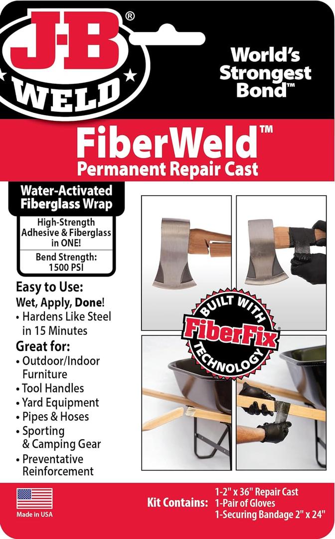 FiberWeld Permanent Repair Cast 2x36 Inch - High Strength Adhesive Fiberglass Wrap - Black, 38236