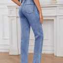 Metietila Women's High Waisted Jeans with Patch Pockets Straight Leg Jeans Stretchy Denim Pants for Women (Blue, XL)