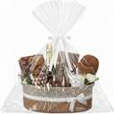 Valentine Woven Gift Basket Empty with Ribbons Bow Tie and Bag, Valentine's Day Empty Decorative Chest Box, Woven Rope Storage with Handles Home Decor(14 x 10 x 5.5 Inch, Khaki White)