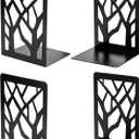 MaxGear Book Ends Tree Design Modern Bookends for Shelves, Non-Skid Book Holder, Heavy Duty Metal Book Storage for Books/CDs, Decorative Book Stopper for Home, 7 x 4.7 x 3.5, Black,2 Pair/4 Pieces (2 Pairs)