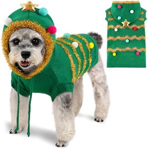 Dog Christmas Sweater Funny Christmas Tree Dog Costume with Hat Soft Warm Knitted Pet Clothes Cold Weather Puppy Clothes for XXL Dogs Cats
