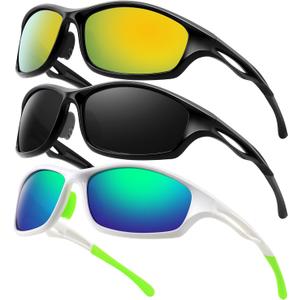 Sports Sunglasses for Men Women: 3 Pack Wraparound Goggles Sports Glasses,UV400 Protection Shades for Cycling Fishing