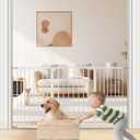 keny 29"-55" Extra Wide Baby Gate, Pressure Mounted No Drilling Dog Gate
for Stairs Doorways, Easy Walk Through Safety Gate for Babies or Pets, 30" Tall, White