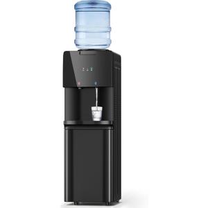 Manastin Water Dispenser with Hot & Cold Water, Top Loading Water Cooler for 3 or 5 Gallon Bottles with Child Safety Lock, Ideal for Kitchens, Offices, Noir Black