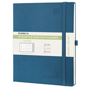 POPRUN 2026 Planner (Jan.-Dec.), Large-8.5" x 10.5", Horizontal Weekly Notebook, 12-Month Calendar Book with Monthly Tabs, Spiral Soft Cover, Inner Pocket, 100 GSM - Black