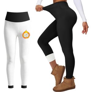 Thermal Fleece Lined Leggings for Women Warm Thick High Waisted Tummy Control Workout Soft Yoga Pants for Cold Winter (White)