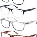 Reading Glasses for Men +3.75 Oversized Large Square Men's Readers 4 Pack Lightweight Wide Cheaters Glasses w/Spring Hinges (Black/Black+clear/Tortoiseshell/Transparent Gray)