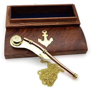 Smizzy Nautical Mariner Boatswains Whistle Chain Bosun Pipe Nautical Collection with Wooden Box Rustic Vintage Home Decor Gifts, 1 pc, 5 inch Long