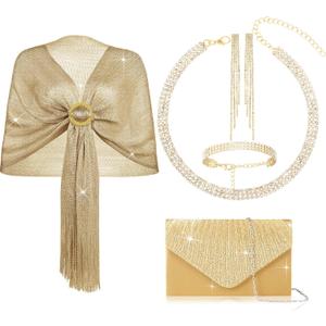 Hicarer 5 Pcs Dressy Jewelry Sets, Shawls and Wraps, Evening Clutch Purse for Homecoming Prom Women Formal Evening Dresses