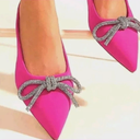 Steve Madden Pink Satin Rhinestone Embellish Bow Ballet Dress Shoes, Size 6, Pink