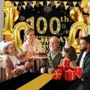 100th Birthday Decorations Men Women with 100th Birthday Banner, Black and Gold Table Cloth, Number Balloons, Large Sash,Cake Topper and Candles