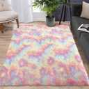 WESTLOOM 9x12 Shaggy Area Rug Large Ultra-Soft Fluffy Rug for Living Room Bedroom Ideal for Kids' Room Nursery Playroom Dorm Modern Thick Plush Tie-Dyed Rug Non-Slip Throw Carpet Colorful