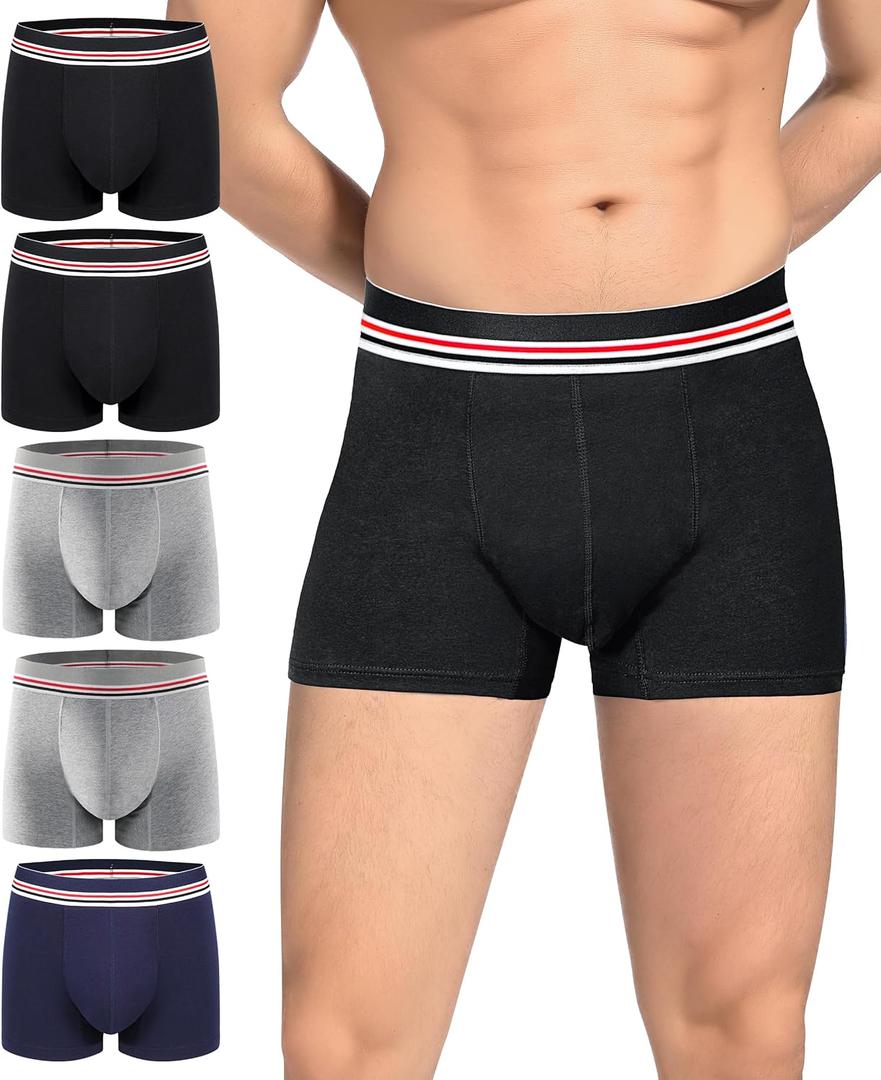 Carer Incontinence Underwear for Men, Washable 80ML Reusable Cotton Waterproof Leak Proof Boxer Briefs with Front Absorbency for Light Bladder Leakage 5 Pack (2 Black/2 Gray/Blue, 3X-Large)