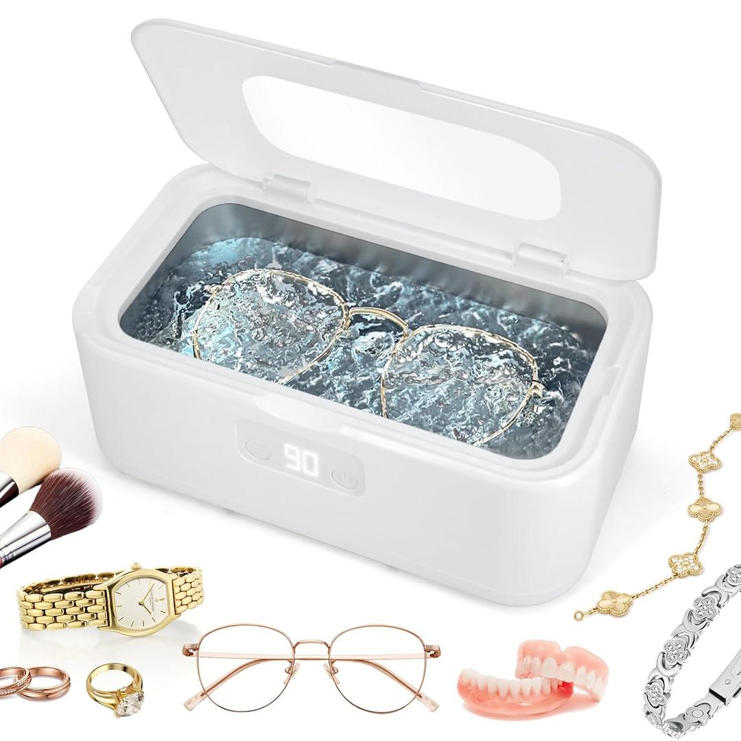 Ultrasonic Jewelry Cleaner 49kHz 40W Professional Sonic Cleaner, 27oz 304 Stainless Steel Tank, 5 Modes Digital Timer, Ultra-Quiet for Eyeglasses, Watches, Dentures & Rings