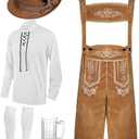 Toulite 6 Pcs German Oktoberfest Costume Set for Men Lederhosen Suspender Shirt Hat Socks Beer Stein for Festival XL Size