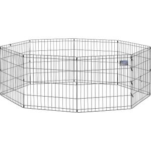 MidWest Homes for Pets Folding Metal Puppy/Dog Exercise Pen, Indoor/Outdoor Playpen with No Door, Provides 16 Sq Feet of Play Space, 24-Inches Tall, Black E-Coated