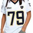 Football Jersey Women V-Neck Game Day Shirt Football Team Fans T Shirts Striped Graphic Tee Casual Short Sleeve Top (L)