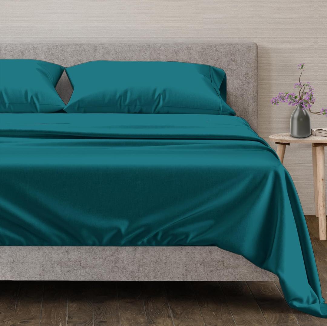 Mayfair Linen 100% Egyptian Cotton Sheets King Size Bed Set - 4 PC 600 Thread Count King Sheets Set Egyptian Cotton (Teal), Ultra Soft, Cooling, 16" Deep Pocket Sateen Weave Luxury Hotel Bedsheet