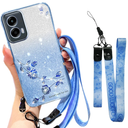 Motorola G Stylus 5G 2024 Case with Crossbody Lanyard and Wrist Strap, Glitter Clear Floral TPU Protective Cover for Women Girls Bling Diamond Design for Moto G Stylus 5G 2024 – YSS Blue