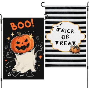 3 x Halloween Garden Flag,12x18 Double Sided Halloween Flags for Outside, with 2 Different Designs Front and Back,Small Burlap Flags for Yard and Garden Decor