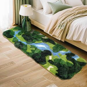 24"68" Moss Hallway Runner Rug, Shag Carpet Leaf Bedroom Rugs Non Slip Bath Mat Laundry Rug Runner, Ultra Soft Washable Plant Leaves Shaped Kids Bedside Dorm Rug for Bedroom, Living Room Green (River)