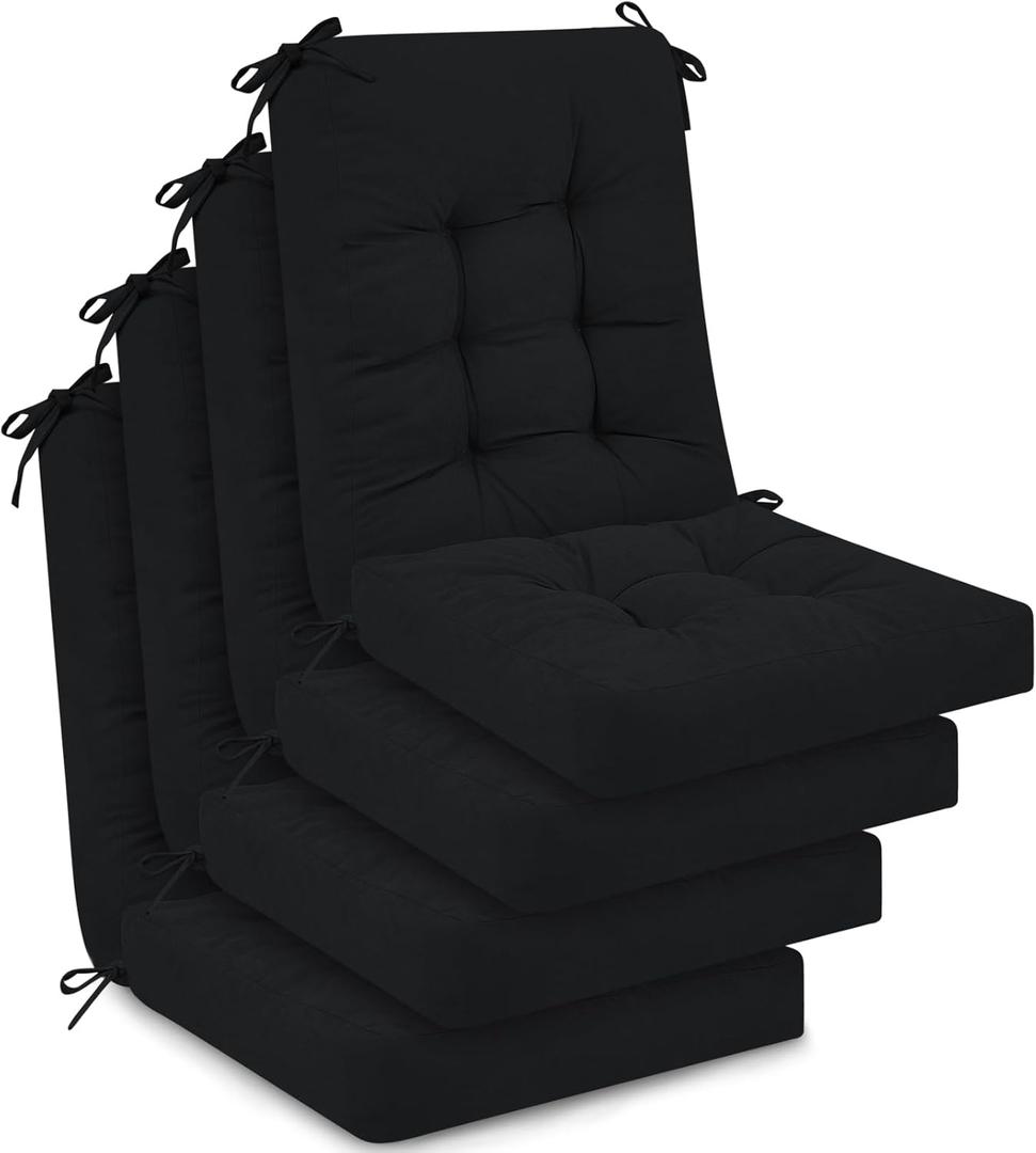 Juexica 4 Sets Outdoor Patio Chair Cushions Seat High Back Tufted Pillow Replacement Rocking Chair Cushions Pads for Patio Summer Seasonal Indoor Home Office(Black)