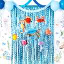 Obbolo Under the Sea Party Decorations, Ocean Birthday Party Decors with 3.3x6.5 Feet Tinsel Backdrop, 2 Pcs Ocean Wall Sticker Decals and 8 Hanging Ocean Animal Honeycombs for Sea Ocean Baby Shower