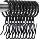 60 Pieces Metal Drapery Curtain Rings Curtain Hanging Rings and 60 Pieces Metal Curtain Drapery Pin Hooks for Window Curtain, Door Curtain and Shower Curtain (Black)