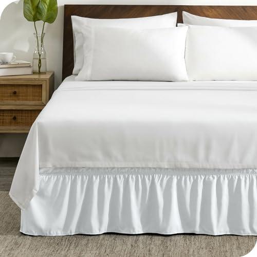 Bare Home Wrap Around Bed Skirt - Adjustable and Ruffled - 15-inch Tailored Drop - Easy Fit - Machine Washable (Queen, White) Bare Home Wrap Around Bed Skirt - Adjustable and Ruffled - 15-inch Tailored Drop - Easy Fit - Machine Washable (Queen, White)