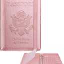 WALNEW Passport Holder for Travel, RFID Passport Cover Wallet for Women Men, PU Leather Passport Book Card Holder Case with Pen (Upgraded, Upgraded-Rosegold)