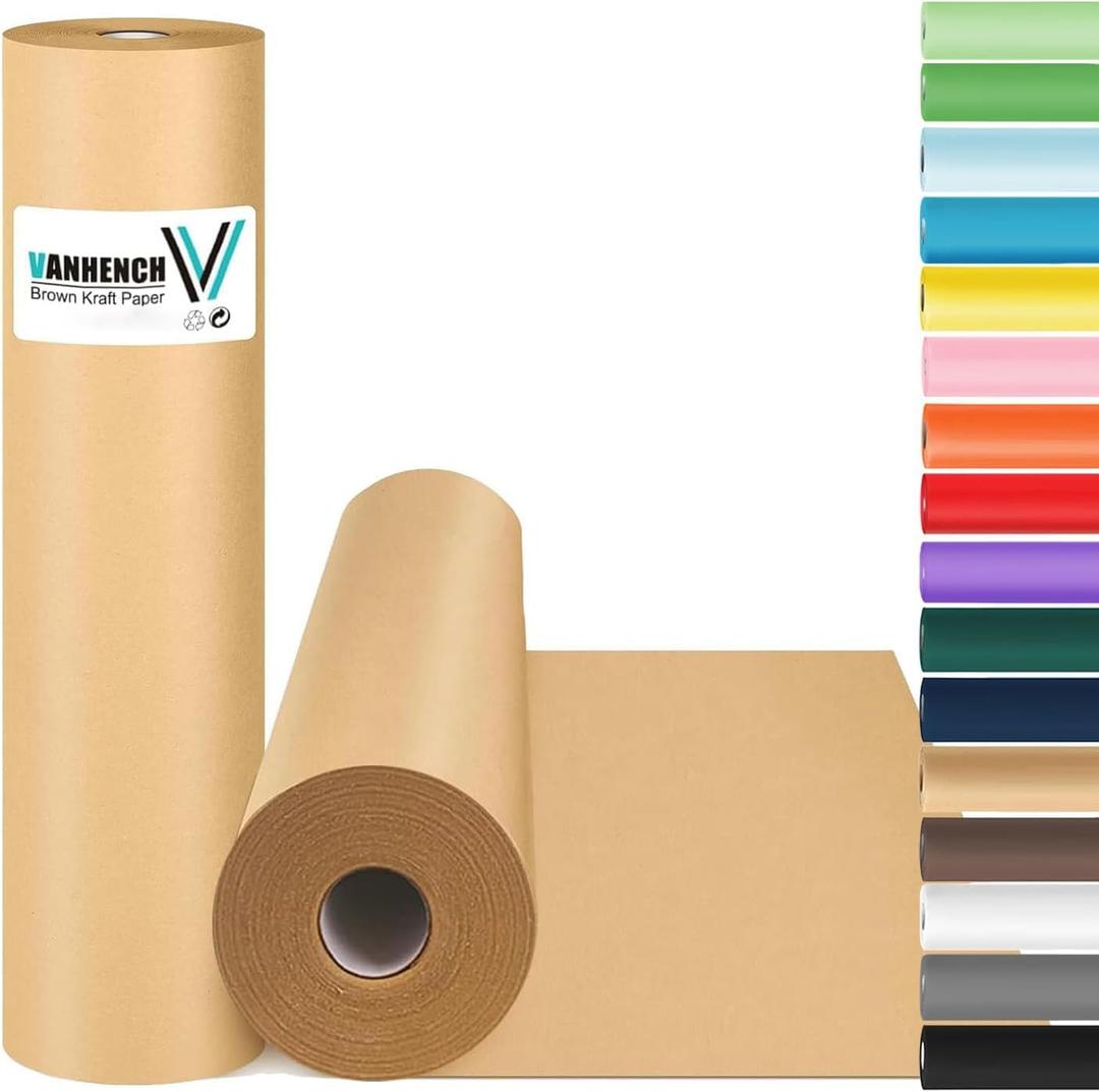 Vanhench 15"x 1200"(100') Brown Wrapping Paper, Craft Paper, Kraft Paper, Thanksgiving Gift Wrapping Bulletin Board Arts & Crafts, Bouquet Flower Table Covering Poster Packing Shipping Moving Supplies