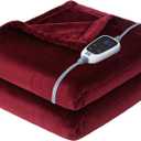 Sealy Heated Blanket Throw, Soft Flannel Electric Blanket with 6 Heat Settings & 2-10 Hour Auto Shut Off, Fast Heating with ETL Certificated Machine Washable, 50x60 Inch, Burgundy
