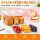Bread Box with Slicer & Ice Chilled Condiment Caddy, Portable Airtight Bread Storage Container with Lid Handle for Kitchen Counter, Bread Keeper for Homemade Bread,Toast, Bagel, Cookies, Pink