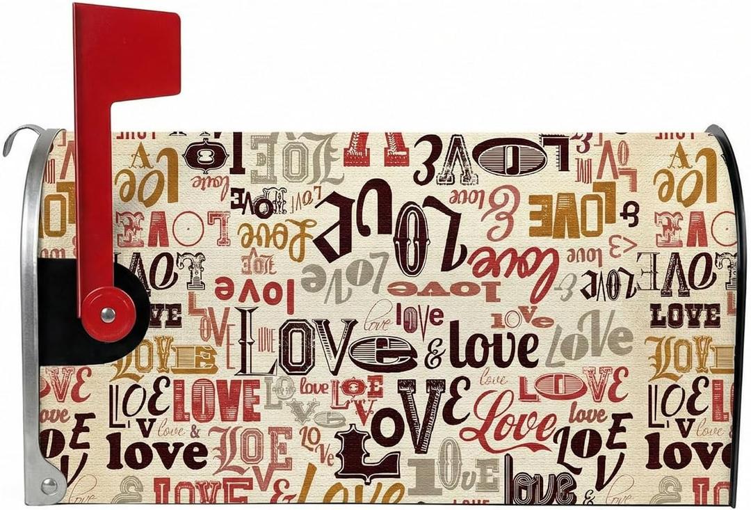 Valentine's Day Mailbox Covers Magnetic Standard Size 21x18 Inch Different Fonts of Love Valentine Mailbox Cover Waterproof Mail Box Wraps Post Letter Box Covers for Outdoor Garden Yard Decorations