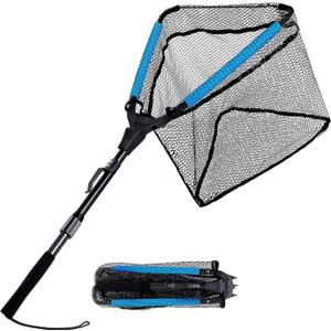 PLUSINNO Fishing Net Fish Floating Landing Net, Kayak Nets with Fixed Foldable Telescopic Pole Handle, Bass Trout Fishing Nets with Nylon Mesh for Pond Lake River, Fishing Gear Gifts for Men Anglers