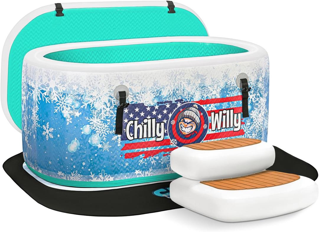Chilly Willy Ice Plunge Tub & Accessories - Portable Inflatable Ice Bath - Outdoor Ice Tub for Athletes - Cold Water Plunge Tub - Athlete Recovery - Self Care - Rest and Relaxation Gifts Chilly Willy Ice Plunge Tub & Accessories - Portable Inflatable Ice Bath - Outdoor Ice Tub for Athletes - Cold Water Plunge Tub - Athlete Recovery - Self Care - Rest and Relaxation Gifts