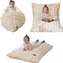 MAXYOYO 3 in 1 Kids Bean Bag Chair Bed, Child Floor Sofa for Gaming, Reading, Convertible Bean Bag Floor Cushion with Machine Washable Cover for Living Room Bedroom, Beige, 50"x35"