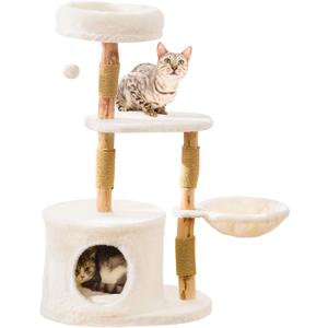 Modern Solid Hardwood Cat Tree Tower for Indoor Cats - Premium Wooden Cat Furniture with Scratching Posts, Cozy Condo, Stable Perch & Non-Tip Base, Multi-Level Play for Small & Medium Cats