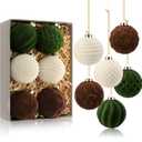 Jetec 12 Pcs Neutral Velvet Christmas Ball Ornaments 2.36 Inch Flocked Xmas Tree Hanging Decoration Plastic Velvet Christmas Ornaments with 6 Styles for Xmas Holiday Party Decoration