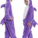 HSCTEK Child Luxury Double-sided Flannel Shark Onesies with Hoodie(One set for single one) (3-4T, Purple)