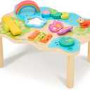 Monlurd Montessori Wooden Activity Center & Play Table for Baby to Toddlers, Activity Table with Motor Skill Development, Daycare Essentials for Early Learning