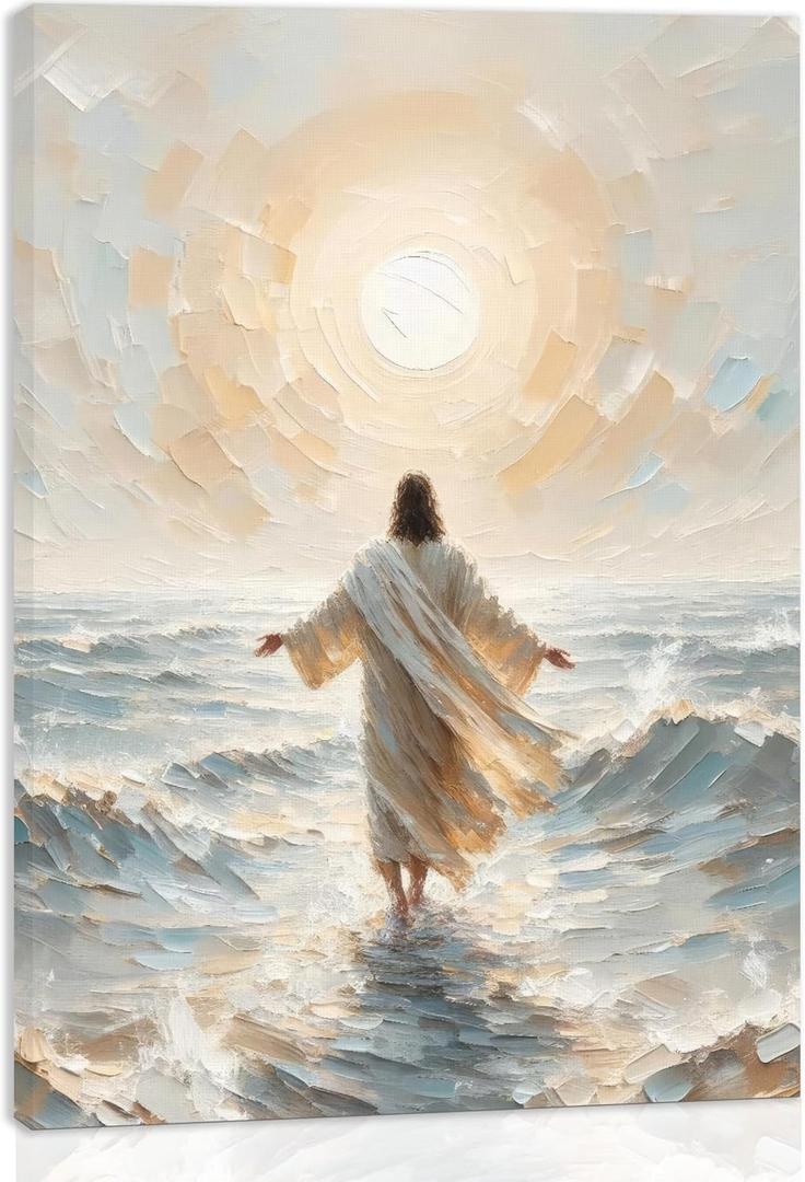 Palette Dreams Jesus Walking on Water Canvas Wall Art Painting Christian Bible Story Wall Decor Painting Poster Print Artwork for Living Room Bedroom Church Prayer Room Decor 12x16 Inch (16L" x 12W")