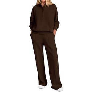 PRETTYGARDEN Women Fall 2 Piece Outfits Sweatsuits Quarter Button Long Sleeve Sweatshirt Wide Leg Pants Tracksuit Lounge Sets, Medium