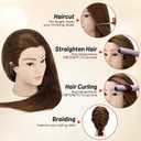 Mannequin Head with 90% Human Hair, 24" Female Real Hair Cosmetology Mannequin Head Hair Styling Manikin Head Doll Head for Hairdresser Practice Training with Clamp Holder and Tools (Brown)