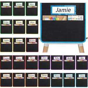 24 PCS Chair Pockets for Classroom,20"x17" Seat Chair Pockets,K-2 Classroom Chair Bags Organizer with Name Tag for Classroom School Home Kindergarten