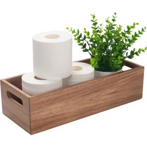 Toilet Tank Basket, Toilet Paper Basket for Back of Toilet Tank Top, Bamboo Bathroom Storage Basket for Organizing and Decor (15 x 6 x 4 inch)